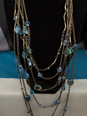 Sweet Romance Multi-Strand Blue Crystal Drop Necklace - Women Jewelry